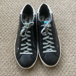 P448 Sneakers. Black Leather and Glitter. Size 39 Italian Sizing/ 8.5 U.S.